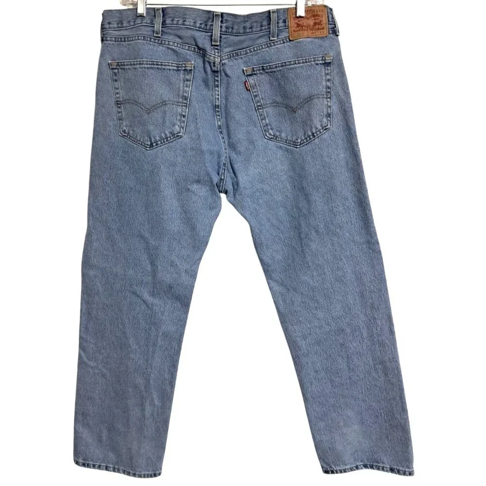 Levis 505 Regular Mens Jeans 40x30 Light Wash Whiskered Straight Leg Classic Den